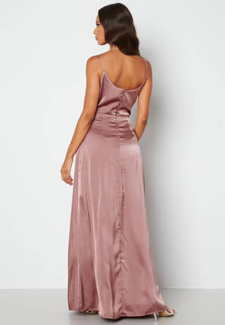 Waterfall High Slit Satin Gown
