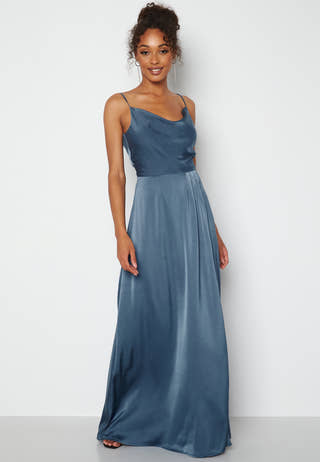 Waterfall High Slit Satin Gown
