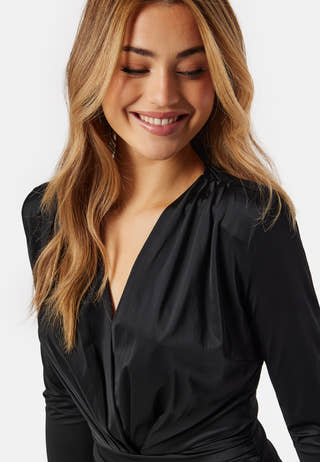 Slit V-neck stretchy gown