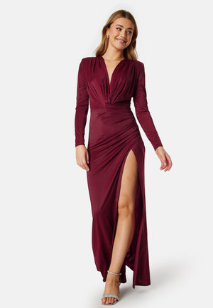 Slit V-neck stretchy gown