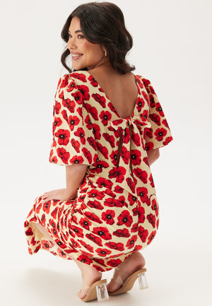 Puff Sleeve Bow Midi Dress