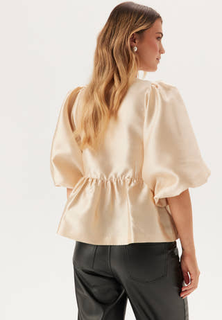 Puff Sleeve Peplum Satin Blouse