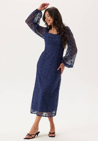 Ruched L/S Midi Dress