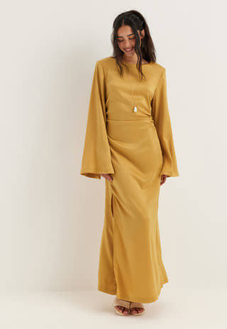 Ruched Satin Maxi Dress