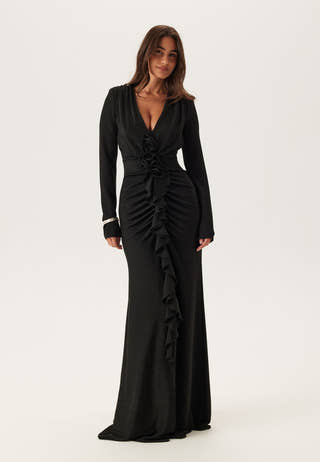 Sparkling Low V-neck Slit Gown