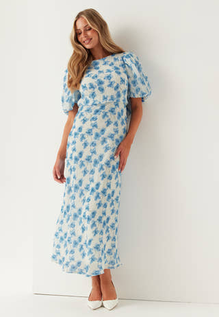 Structured Puff Sleeve Ankle Dress