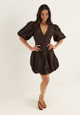 V-neck Bubble Hem Short Dress