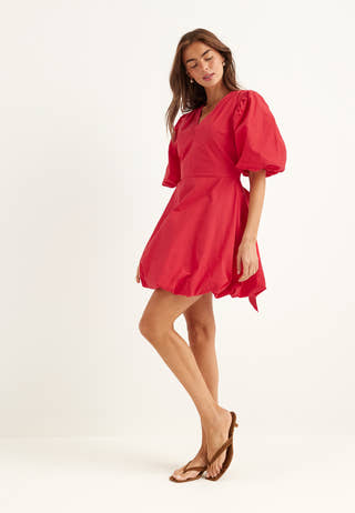 V-neck Bubble Hem Short Dress