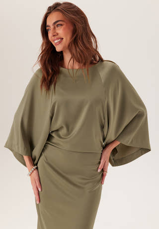 Wide Sleeve Satin Ankle Dress