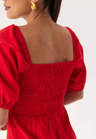 Puff Sleeve Linen Blend Dress
