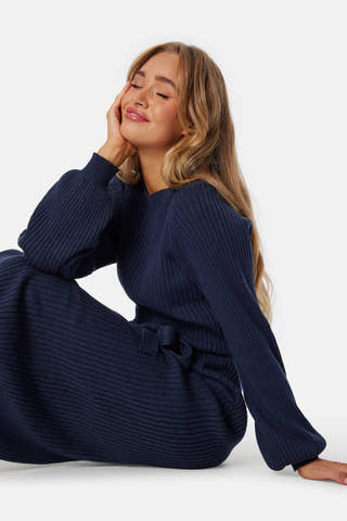 Round Neck Rib Knitted Midi Dress