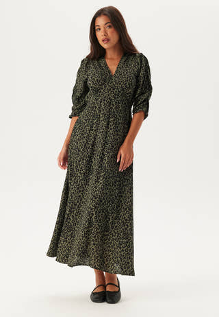 Ruched Sleeve Midi Dress
