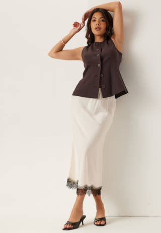 Satin Lace Midi Skirt