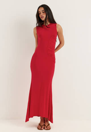 Sleeveless Ruched Maxi Dress