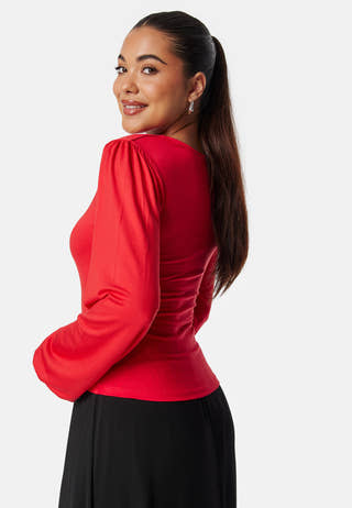 Square V-neck Long Sleeve Puff Top