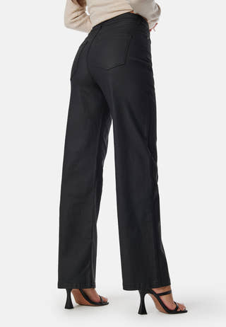 High Waist Straight Leg Coated Jeans