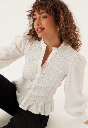 V-neck Cotton Smock Blouse