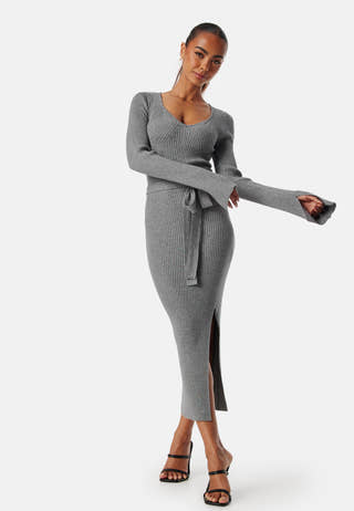 Slit Knitted Midi Dress