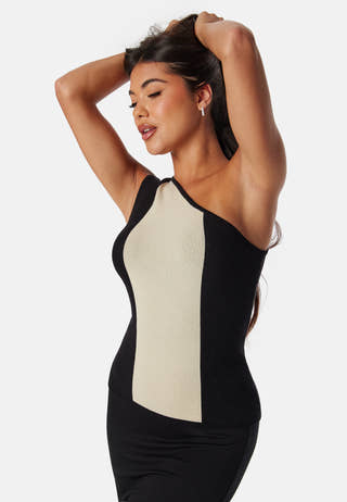 Striped One Shoulder Knitted Top