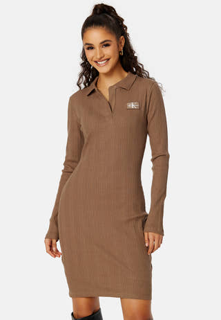 Badge Polo Collar Rib Dress