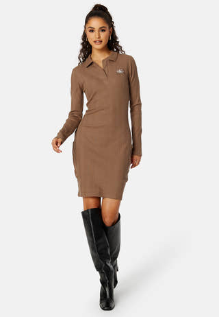 Badge Polo Collar Rib Dress