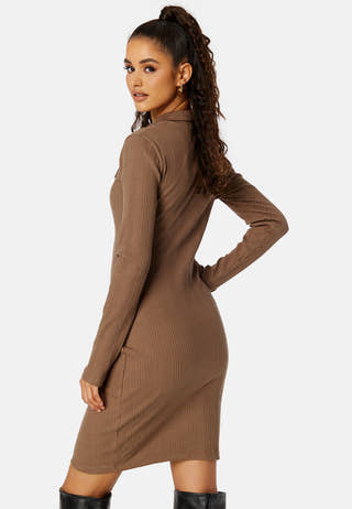 Badge Polo Collar Rib Dress