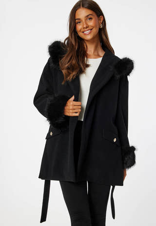 Hooded Wool Blend Coat