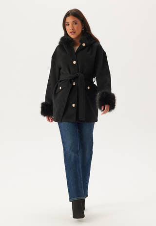 Hooded Wool Blend Coat