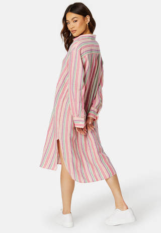 Multistrip Linen Shirt Dress