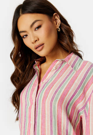 Multistrip Linen Shirt Dress