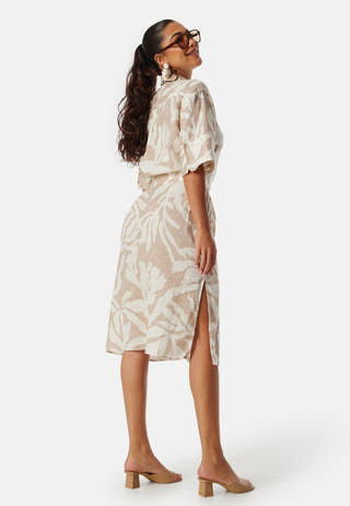Palm Print Linen Shirt Dress