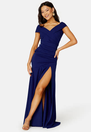 Bardot Pleat Maxi Split Dress