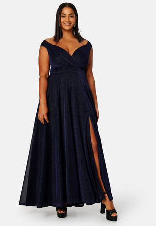 Glitter Wrap Front Maxi Curve Dress With Split