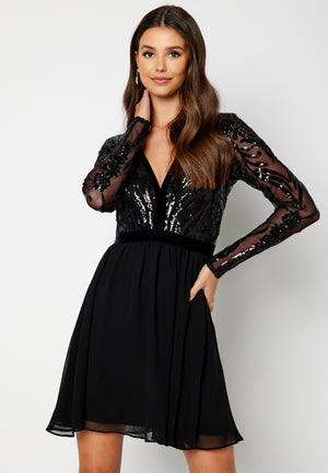 Deep V Sequin Bodice Skater Dress