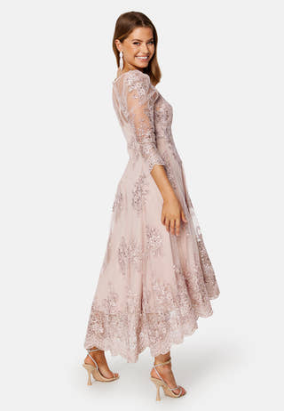 Embroidered Lace 3/4 Sleeve Midi Dress