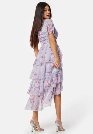 Floral Flutter Tiered High Low Dress