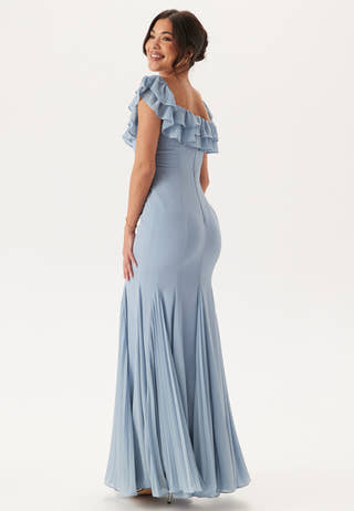 Frilly Chiffon Off Shoulder Maxi Dress