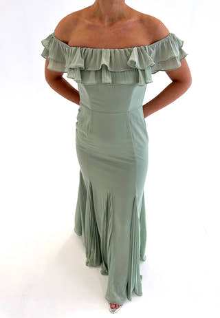 Frilly Chiffon Off Shoulder Maxi Dress