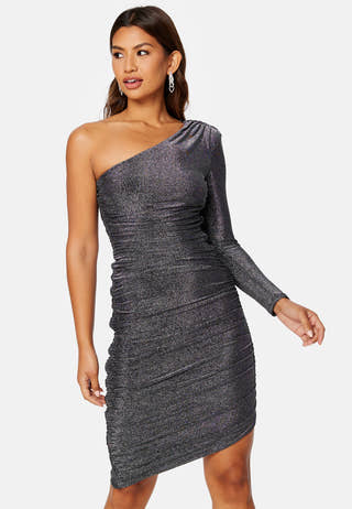One Shoulder Glitter Mini Dress