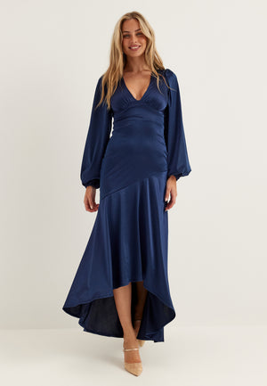 Satin Balloon Sleeve High Low