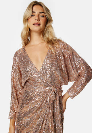 Sequin Wrap Midi Dress