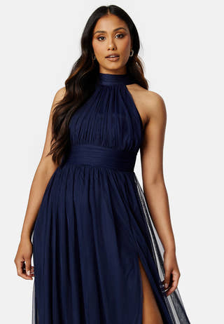 Tie Neck Maxi Dress With Split
