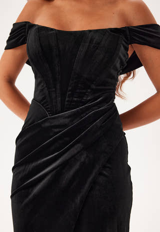 Velvet Bardot Corset Maxi Dres