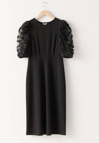 3D Floral Sleeve Midi Dress