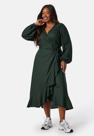 Puff Sleeve Viscose Wrap Dress