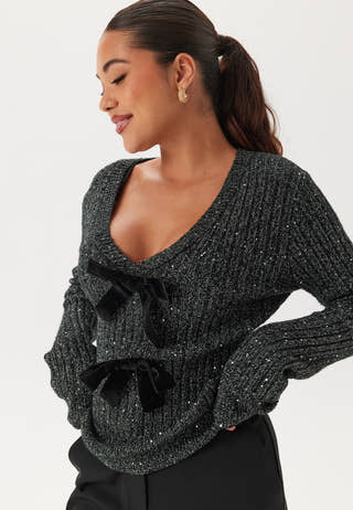 Sparkling Knitted Bow Sweater