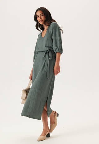 Structured Puff Sleeve Midi Dress