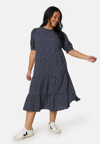 Puff Sleeve Viscose Midi Dress