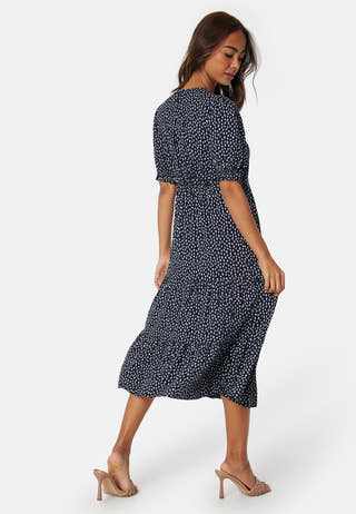 Puff Sleeve Viscose Midi Dress