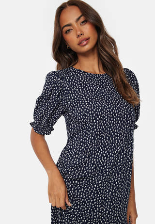 Puff Sleeve Viscose Midi Dress